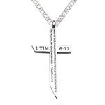 epiphaneia Father's Day Gift Men's Stainless Steel Cross Necklace "Man Of God" 1 Timothy 6:11. Mens Jewelry Cross Necklaces Christian Religious Gifts Christians for Men - Birthday for Dad, Pastor