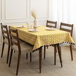 HOMEMONDE Cotton Table Cloth for 4 Seater Dining Table - Rectangular 40 x 60 Inch Centre Table Cover, All Around Tassels Table Cloth - Yellow