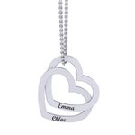 Sterling Silver Personalised 2 Heart Name Necklace/Custom Gold Two Heart Engraved Necklace/Double Heart Necklace