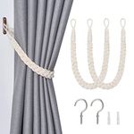 Pretty Jolly 2 Pack Natural Cotton Rope Curtain Tiebacks Elegant Boho Style Decorative Drape Tie Backs Soft Hand-Woven Rope Curtain Holdbacks with Metal Hook for Home & Office Drapery (Beige)