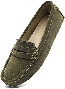 Osslue Women's Olive Suede Leather Casual Penny Loafers Retro Ladies Moccasins Driving Mocs Comfort Slip-On Fashion Boat Shoes Classic Flats 11 M US XYM-1208-GLL110