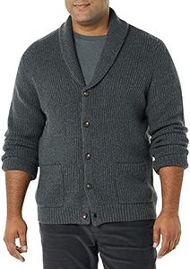 Amazon Essentials Cardigan Morbido a Maniche Lunghe con Collo Sciallato Uomo, Carbone Puntinato, XL