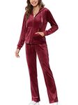 MessBebe Womens Sports Outfits Set 2 Piece Tracksuits for Women Workout Sweatsuits Long Sleeve Hoodie Sweatshirt Pants Red Wine