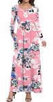 HAOMEILI Women's Casual Long/Short Sleeve Maxi Dress with Pockets (Large, Long Sleeve Mix Pink)