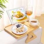 Kssiaz Couch Arm Table, Sofa Arm Tray with 360° Rotating Phone Holder & Cup Holder, Folding Anti-Slip Sofa Arm Table, Bamboo Couch Tray Clip on Side Table for Eating, Snacks, Phone, Remote, Cups