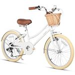 Glerc Missy 20" inch Girl Cruiser Kids Bike Shimano 6-Speed Teen Hybrid City Bicycle for Youth Ages 6 7 8 9 10 11 12 Years Old with Wicker Basket & Lightweight, White