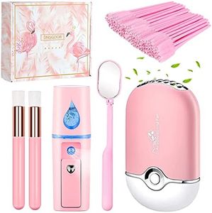 55 PCS lash Fan Dryer for Eyelash Extensions,USB Air Conditioning Blower, Mini Mister for Lash Extensions, Adjustable 270 Degree Lash Mirror, 2 Lash Shampoo Brushes, 50 Eyelash Mascara Brush (Pink)