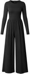 OQQ Womens Jumpsuits Dressy One Piece Outfits Long Sleeve Crew Neck Casual Wide Leg Pants Jumpsuits Black