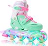 2PM SPORTS Girls Adjustable Illuminating Inline Skates with Light up Wheels, Fun Flashing Beginner Roller Skates for Kids - Green Medium