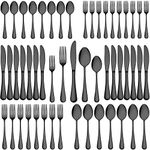 Wildone 60-Piece Black Silverware Set, Stainless Steel Flatware Cutlery Set Service for 12, Tableware Eating Utensils Include Knives /Forks /Spoons, Mirror Polished, Dishwasher Safe