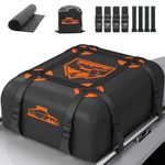 Rymopuey Roof Bag, Waterproof Car Roof Bag No Rack Needed, Car Roof Box with Anti-Slip Mat and 8 Heavy-Duty Straps, Folding Soft Roof Box for Cars with/Without Rack (Orange-15Cubic)