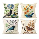 All Smiles Spring Summer Birds Outdoor Throw Pillow Covers Canvas Square Garden Decorative Sunbrella Outdoor Cushion Covers 18x18 Set of 4 for Patio Couch Sofa, Summer Decor