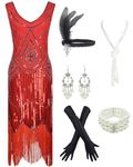 esrtyeryh Women Costume 1920s Gatsby Sequin Fringed Paisley Flapper Dress with 20s Accessories Set (XL, Red-Red)