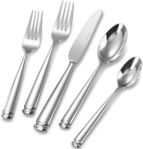 KEAWELL Premium Regal 20-Piece Silverware Set – 18/10 Stainless Steel Flatware with Tapered Column Handles, Dishwasher Safe and Perfect for Gifting or Formal Dining (20, Silver)
