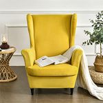 Wing Chair Slipcover 2 Piece Set - 2 IN 1 Design Removable Soft Velvet Wingback Chair Covers Armchair Stretch Covers Furniture Protector for Wingback Chairs Living Room Bedroom Hotel (Turmeric)