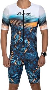 Zoot LTD Tri Aero Fz - Traje de carreras para hombre, manga corta, aerodinámico, para ciclismo, carreras, natación, correr, tri con bolsillos, tela UPF 50+, Club Aloha, talla L