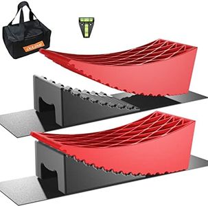 OULEME RV Leveling Blocks, Camper Leveler, 2 Packs for Dual Axle Tandem Wheel Travel Trailer Motorhome, Include 2 Curved Leveler Ramp, 2 Chock, 2 Rubber Mat, 1 T Bubble Level, 1 Storage Bag