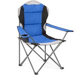 Hyfive Folding Camping Chairs Heavy Duty Luxury Padded with Cup Holder High Back - Blue - 1 Chair