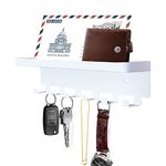 GTK Key Holder for Wall, Key Hooks with Tray and 6 Hooks, Wall Mounted Key Holder for Hallway, Key Rack with Shelf for Mail Storage (White)