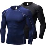 LNFINTDO 2 Pack Mens Compression Tops Base Layer Long Sleeve for Men T-Shirt Quick Dry Sport Tops for Workout Athletic Training Cycling Gym