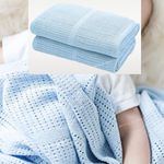 Twin Pack Baby Cellular Blanket for Newborn Girl Boy Unisex Extra Soft Light Weight 100% Breathable Cotton|Machine Washable|Ideal for Cot Bed Moses Basket Pram Crib Travel Car Home| 60 x 90cm