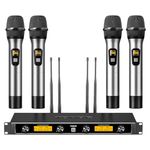 Wireless Microphones System with 4x10 Channels Metal Cordless Handheld Microfonos, TONOR 4 Antennas for 295FT UHF Range, Mics with Stable Signal Transmission for Singing Party Church Karaoke, Silver