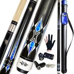 Tai ba cues 2-Piece Pool cue Stick + Hard Case, 13mm Tip, 58", Hardwood Canadian Maple Professional Billiard Pool Cue Stick 18,19,20,21,22 Oz Pool Stick (Selectable)-Blue, Black, Red, Gray, Green