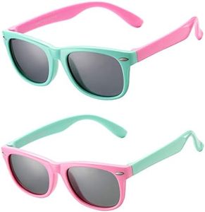 AZorb Kids Polarized Sunglasses TPEE Rubber Flexible Frame for Boys Girls Age 3-10, 100% UV Protection (Mint Green Frame + Pink Frame)