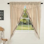 Piper Classics Twig & Berry Vine Prairie Gathered Swag Curtains, 63" Long, Beige w/Embroidered Berries, Farmhouse Country Primitive Window Treatment