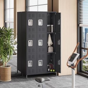 Employee Lockers for Office 9 Doors, Metal Sorage Locker Combination for Employees, Industries Double Tier Metal Locker for Home, School, Gym