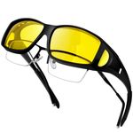 KANASTAL Headlight Night Driving Glasses Mens Spectacles Anti Glare Night Driving Glasses Womens Wrap Around Over Driving Glasses - Black Frame Yellow Lens