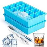2 Pack Ice Cube Trays, ZDPMK Silicone Easy Release Flexible Molds 15 Ice Cubes Tray for Freezer，Cocktail，Whiskey，Reusable & BPA Free