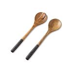 Salad Servers or Salad Tongs, Wooden Utensils for Serving Salad, 12-inch Spoon and Fork Set, Mango Wood, Black Check Servers