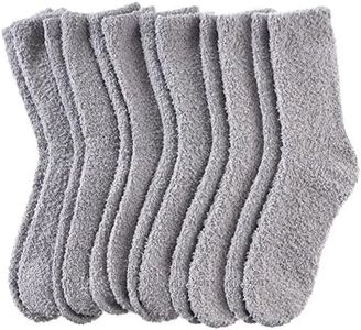 DYW Mens Fuzzy Slipper Socks Super Soft Cozy Fluffy Winter Warm Sleeping Socks, 6 Pairs Light Gray, Large