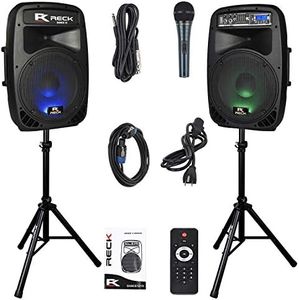 RECK DC 12 Portable 12-Inch 1000 Watts 2-Way Powered Dj/PA Speaker System Combo Set with Bluetooth/USB/SD Card Reader/FM Radio/Remote Control/Speaker Stands/Wired mic