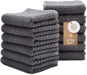 Super Absorbent Kitchen Towels 12 Pack - Premium 100% Cotton Kitchen Towels, 450GSM Thick Machine Washable Gray Dish Towels for Kitchen Drying, Cleaning, Dobby Weave, Unmatched Quality