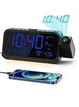 ROCAM Projection Alarm Clock for Bedroom, Digital Clock with Projector on Ceiling Wall, Projection Clock with 5-Level Dimmer, Dual Alarm with Weekend/Weekday Mode, Snooze, Temp, Night Light, USB Ports