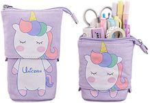 Cute Pencil Case, [Upgraded Version] OLIYuMi Telescopic Pencil Pouch Stand Up Pencil Case Cartoon Pencil Stationery Organizer with Zipper Closure for Student Office College Boys and Girls (Unicorn)
