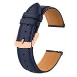 BISONSTRAP Watch Straps with Quick Release, Texture Leather Watchbands for Men Women, 20mm, Dark Blue, Rose Gold Buckle