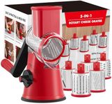 GDL Rotary Cheese Grater, Upgraded 5-in-1 Cheese Grater Hand Crank, Multi-Purpose Cheese Grater Shredder with Handle, Vegetable Slicer Cutter Ice Shaver for Potato, Carrot, Nuts, Chocolate, Red