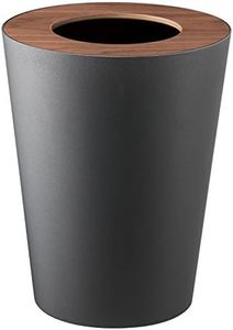 Yamazaki Home Trash Can - Small Modern Home Wastebasket for Bathroom Kitchen Office Steel + Wood One Size Walnut