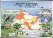 PHILAIMPEX, Mint Miniature Sheet of Himalayan BIODIVERSITY Sustaining Conservation in The Kingdom of Bhutan, Wild Life (Tiger, Leopard, Birds)