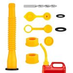 Gas Can Spout Replacement ，Gas Can Nozzle,(1 Kit-Yellow) with 2Screw Collar Caps(1Coarse Thread &1 Fine Thread-Fits Most of The Cans) with Gas Can Vent Caps,Thick Rubber pad,Spout Cover,Drill bit…