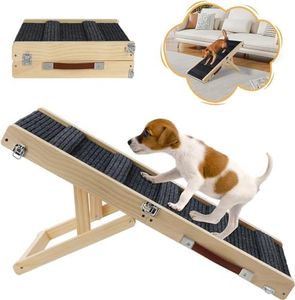 Wooden Adjustable Dog Ramp for Small Dogs, Folding Portable Doggie Ramp Rated for 55 LBS Adjustable 8.3"-17.3" Dog Ramp for Bed with Non-Slip Traction Mat