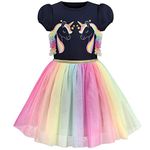 Sunny Fashion Girls Dress Multicolor Rainbow Unicorn Tulle Princess Party Birthday 7 Years