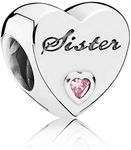 791946PCZ Pandora Charm "Sister Heart" Silver, Pink, Cubic Zirconia, Cubic Zirconia