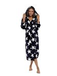 INSIGNIA Ladies Dressing Gown Fluffy Super Soft Hooded (L, Navy Star)