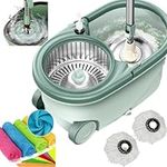 SWISSPACK Ultimate Heavy Duty Spin Mop and Buckets Sets 4 Microfibre Cloths, Flat Mop Bucket, Telescopic Handle & 2 Reusable Pads for Hardwood Laminate Tile Floors - 2 Cleaning Mops Included. (green)