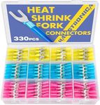 haisstronica 330PCS Heat Shrink Fork Spade Connectors #10 Waterproof Marine Grade Fork Terminal Connectors U-Type Blue Red Yellow 22-10 Gauge