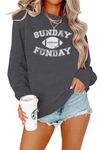 FLOYU Women Sunday Funday Sweatshirt Cute Football Graphic Pullover Game Day Weekend Tops Casual Football Season Shirt, Dark Grey, X-Large